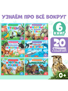 Обучающие книжки набор 6 шт. «Узнаём про всё вокруг», 108 животных и птиц