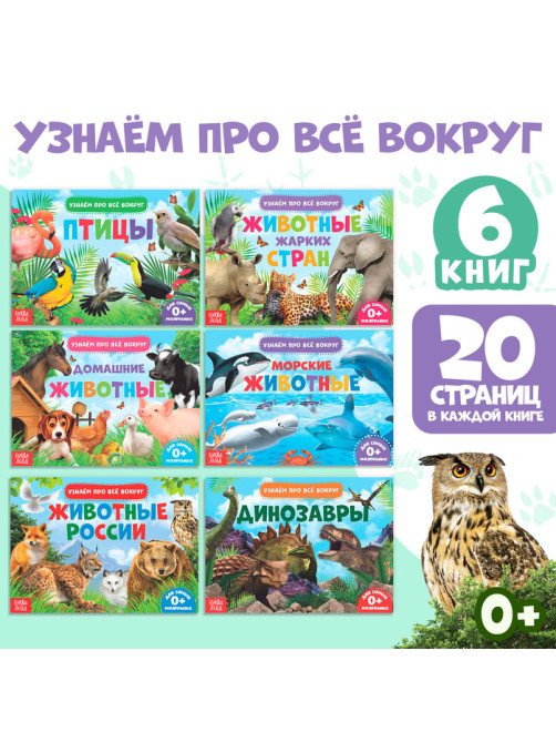 Обучающие книжки набор 6 шт. «Узнаём про всё вокруг», 108 животных и птиц