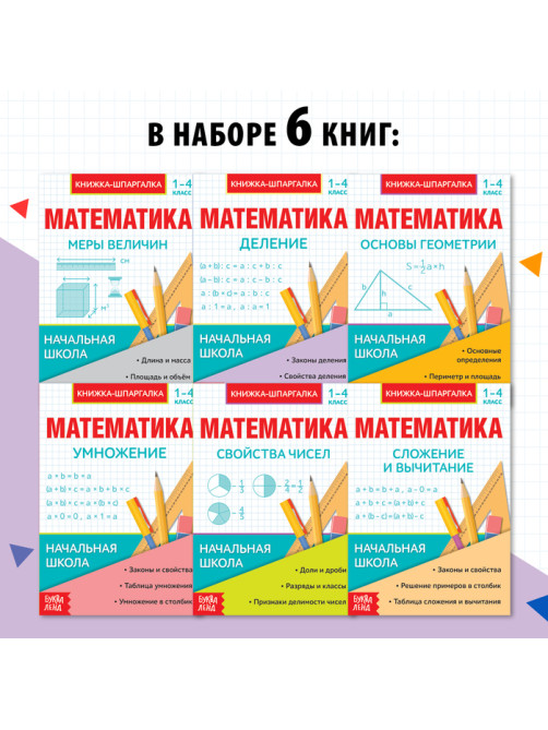 Шпаргалки для 1—4 кл. набор «Основы математики» 6 шт.
