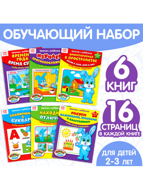 Обучающие книги «Полный годовой курс. Серия от 2 до 3 лет», 6 книг по 16 стр., в папке