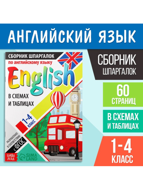 Сборник шпаргалок по английскому языку, 1—4 кл., 60 стр.