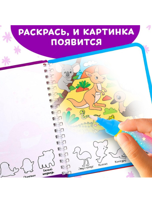 Книжка-раскраска многоразовая «Рисуем водой. Раскрась, найди и покажи», 10 стр.