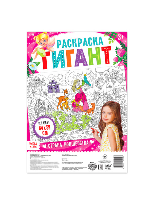 Раскраска - гигант для девочек «Страна волшебства», 59×84 см