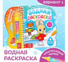 Раскраска водная «Зимние радости», 10 стр., многоразовый маркер