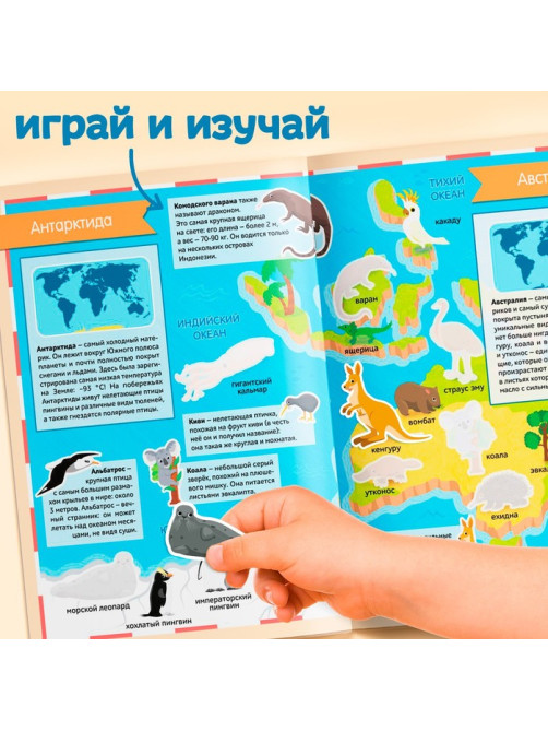 Книга с наклейками «Атлас животных», формат А4, 16 стр.
