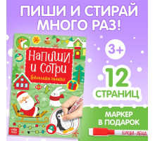 Книга с маркером «Напиши и сотри. Новогодние задания», 12 стр., многоразовая