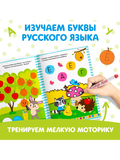 Книга многоразовая с маркером «Напиши и сотри. Буквы», 12 стр.