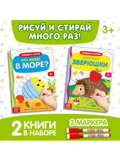 Книги многоразовые с маркером «Напиши и сотри. Развиваем мелкую моторику», набор 2 шт. по 12 стр.