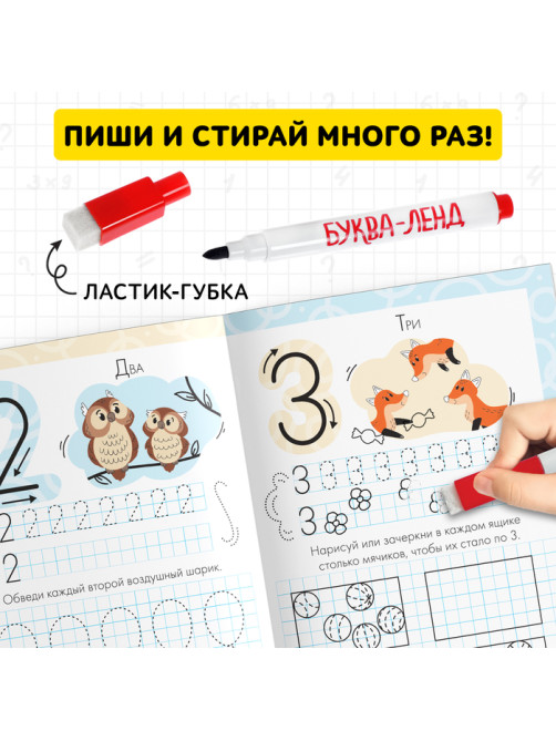Прописи многоразовые «Пишем цифры», 12 стр., маркер
