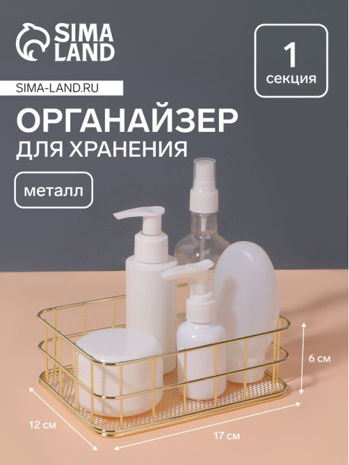 Органайзер для хранения косметических принадлежностей «РАФАЭЛЬ», 17×12×6 см, цвет золотистый