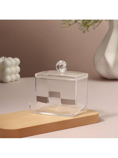 Органайзер для ватных палочек, с крышкой, 9×7×10 см, прозрачный