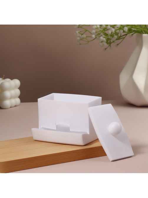 Органайзер для ватных палочек, с крышкой, 9×6.5×7.5 см, белый