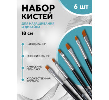 Набор плоских кистей для наращивания и дизайна ногтей, 6 шт., 18 см, чёрный