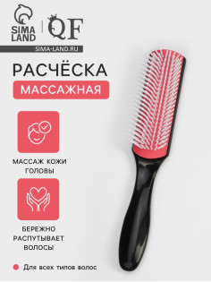 Расчёска массажная, 4.5×19(±1) см, чёрная, розовая