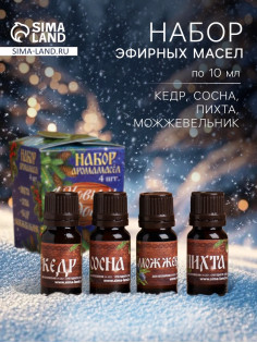 Новогодний набор эфирных масел «С новым годом! С легким паром!», кедр, сосна, можжевельник, пихта, 4 шт. по 10 мл