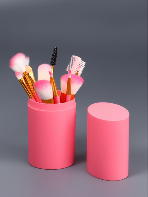 Набор кистей для макияжа COLOR POWER pink, 12 шт., футляр, розовый