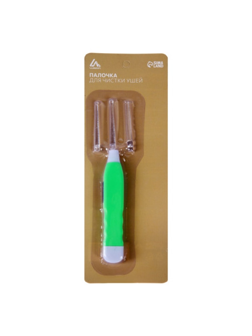Палочка для чистки ушей Luazon LES-03, LED-подсветка, 3 насадки, от батареек