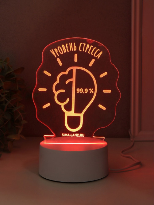 Светильник 3D RISALUX «Уровень стресса 99.9%», LED-ночник, RGB, от сети, 9.5×12.8×14.9 см