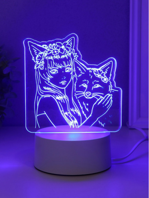 Светильник 3D RISALUX «Лисица», LED-ночник, RGB, от сети, 9.5×16.7×18.5 см
