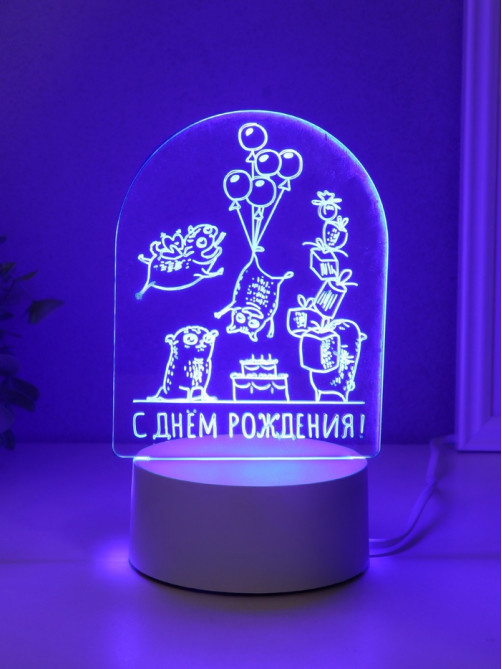 Светильник 3D RISALUX «Мопсы», LED-ночник, RGB, от сети, 9.5×11.8×17 см