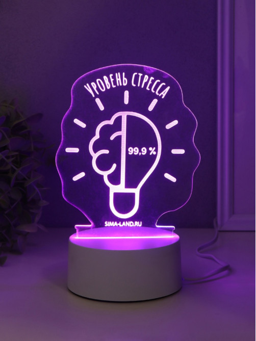 Светильник 3D RISALUX «Уровень стресса 99.9%», LED-ночник, RGB, от сети, 9.5×12.8×14.9 см