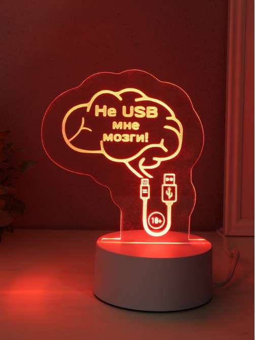Светильник 3D RISALUX «Не USB мне мозги!», LED-ночник, RGB, от сети, 9.5×12×14.9 см