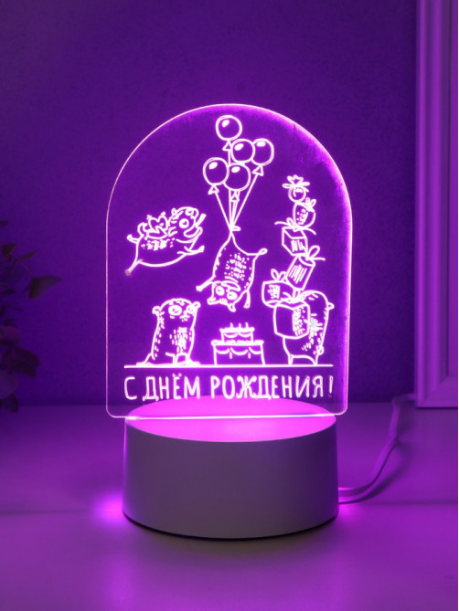 Светильник 3D RISALUX «Мопсы», LED-ночник, RGB, от сети, 9.5×11.8×17 см