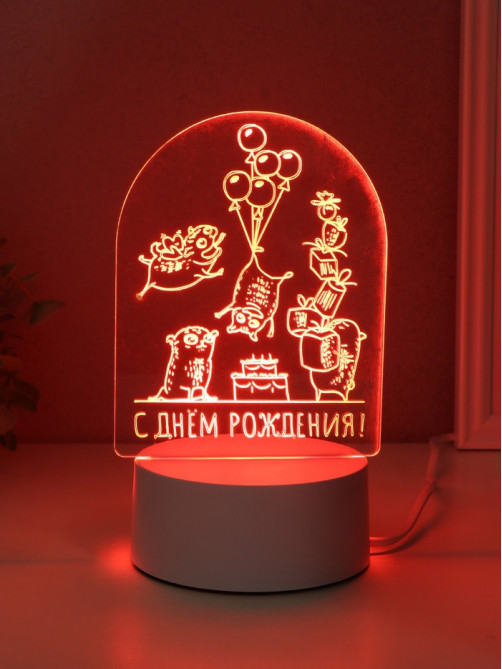Светильник 3D RISALUX «Мопсы», LED-ночник, RGB, от сети, 9.5×11.8×17 см