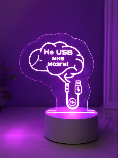 Светильник 3D RISALUX «Не USB мне мозги!», LED-ночник, RGB, от сети, 9.5×12×14.9 см