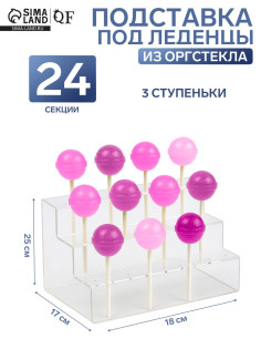 Подставка под леденцы, 18×17×25 см, оргстекло 3 мм, 3 ступеньки, вместимость на 24 шт.
