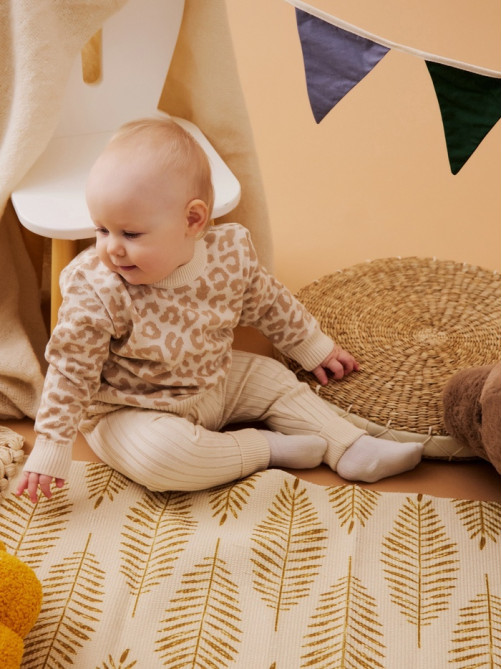 Костюм для девочки (джемпер, штаны) вязаный «Крошка Я» Leo Baby, рост 68-74 см, бежевый