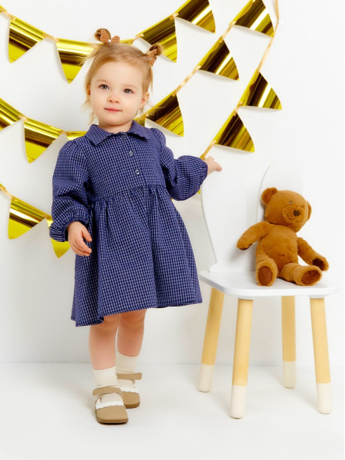 Платье для девочки «Крошка Я. Клетка», рост 86-92 см, синее