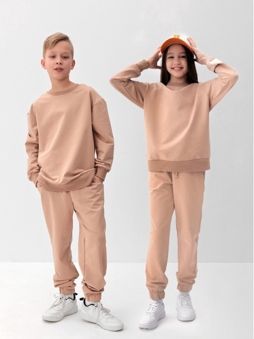 Костюм (свитшот и брюки) детский MINAKU: Casual Collection, бежевый, рост 116 см