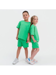Комплект детский (футболка, шорты) KAFTAN Basic line, зелёный, размер 30 (98-104 см)
