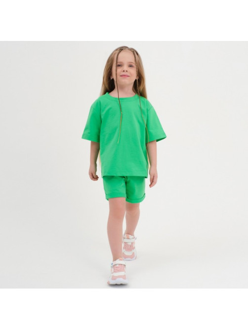 Комплект детский (футболка, шорты) KAFTAN Basic line, зелёный, размер 32 (110-116 см)