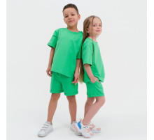 Комплект детский (футболка, шорты) KAFTAN Basic line, зелёный, размер 32 (110-116 см)