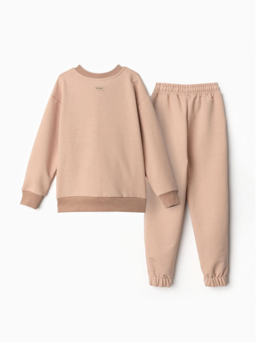 Костюм (свитшот и брюки) детский MINAKU: Casual Collection, бежевый, рост 134 см