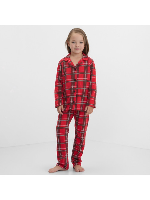 Пижама детская новогодняя (рубашка, брюки) KAFTAN «Клетка», красная, размер 30 (98-104 см)