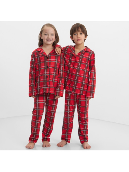 Пижама детская новогодняя (рубашка, брюки) KAFTAN «Клетка», красная, размер 28 (86-92 см)