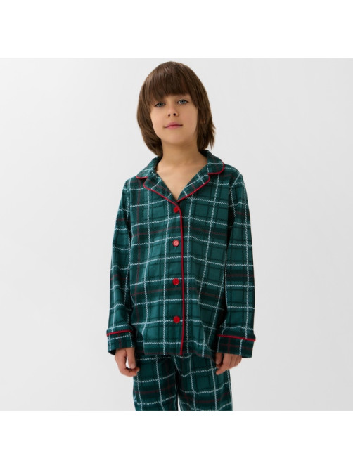 Пижама детская новогодняя (рубашка, брюки) KAFTAN: Green mood, зелёная, размер 32 (110-116 см)