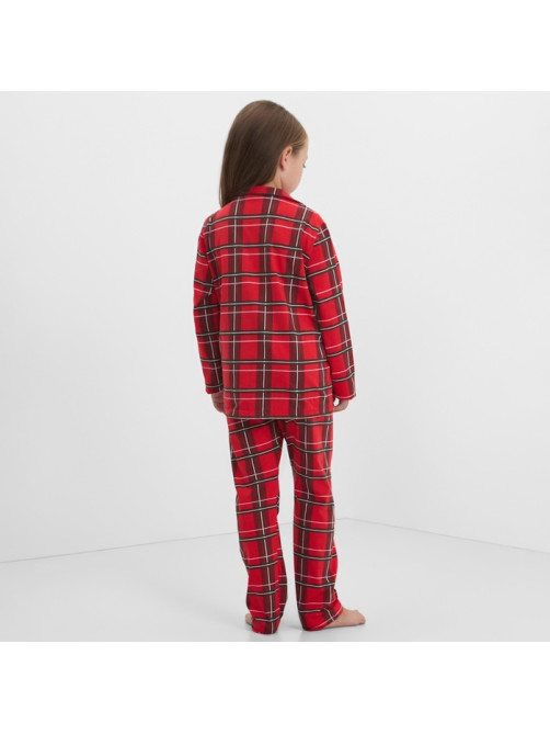 Пижама детская новогодняя (рубашка, брюки) KAFTAN «Клетка», красная, размер 32 (110-116 см)