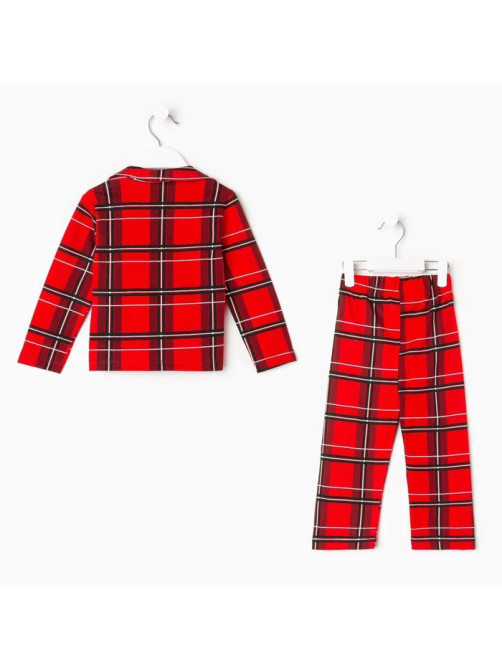 Пижама детская новогодняя (рубашка, брюки) KAFTAN «Клетка», красная, размер 30 (98-104 см)