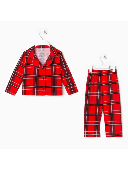 Пижама детская новогодняя (рубашка, брюки) KAFTAN «Клетка», красная, размер 32 (110-116 см)