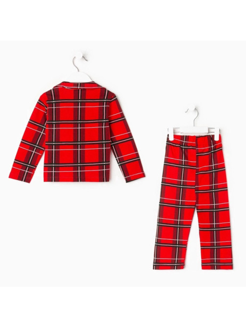 Пижама детская новогодняя (рубашка, брюки) KAFTAN «Клетка», красная, размер 34 (122-128 см)