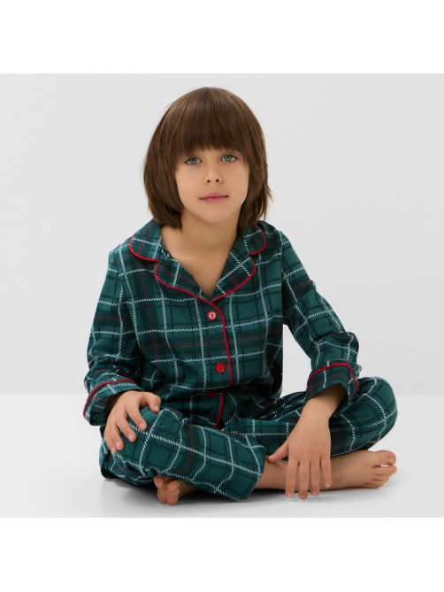 Пижама детская новогодняя (рубашка, брюки) KAFTAN: Green mood, зелёная, размер 32 (110-116 см)