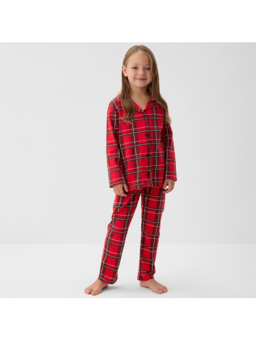 Пижама детская новогодняя (рубашка, брюки) KAFTAN «Клетка», красная, размер 28 (86-92 см)