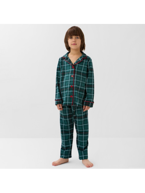 Пижама детская новогодняя (рубашка, брюки) KAFTAN: Green mood, зелёная, размер 32 (110-116 см)