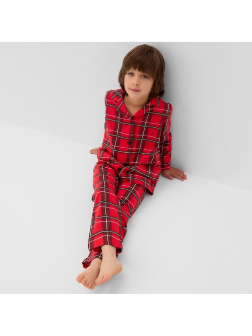 Пижама детская новогодняя (рубашка, брюки) KAFTAN «Клетка», красная, размер 28 (86-92 см)
