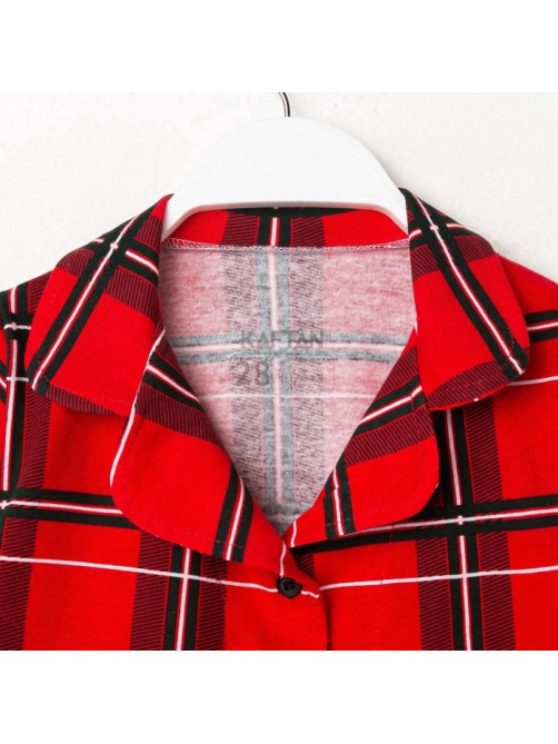 Пижама детская новогодняя (рубашка, брюки) KAFTAN «Клетка», красная, размер 34 (122-128 см)