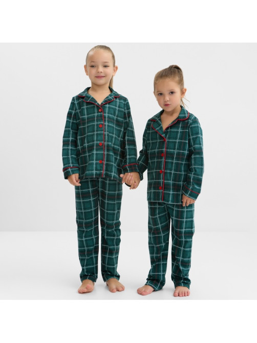 Пижама детская новогодняя (рубашка, брюки) KAFTAN: Green mood, зелёная, размер 32 (110-116 см)